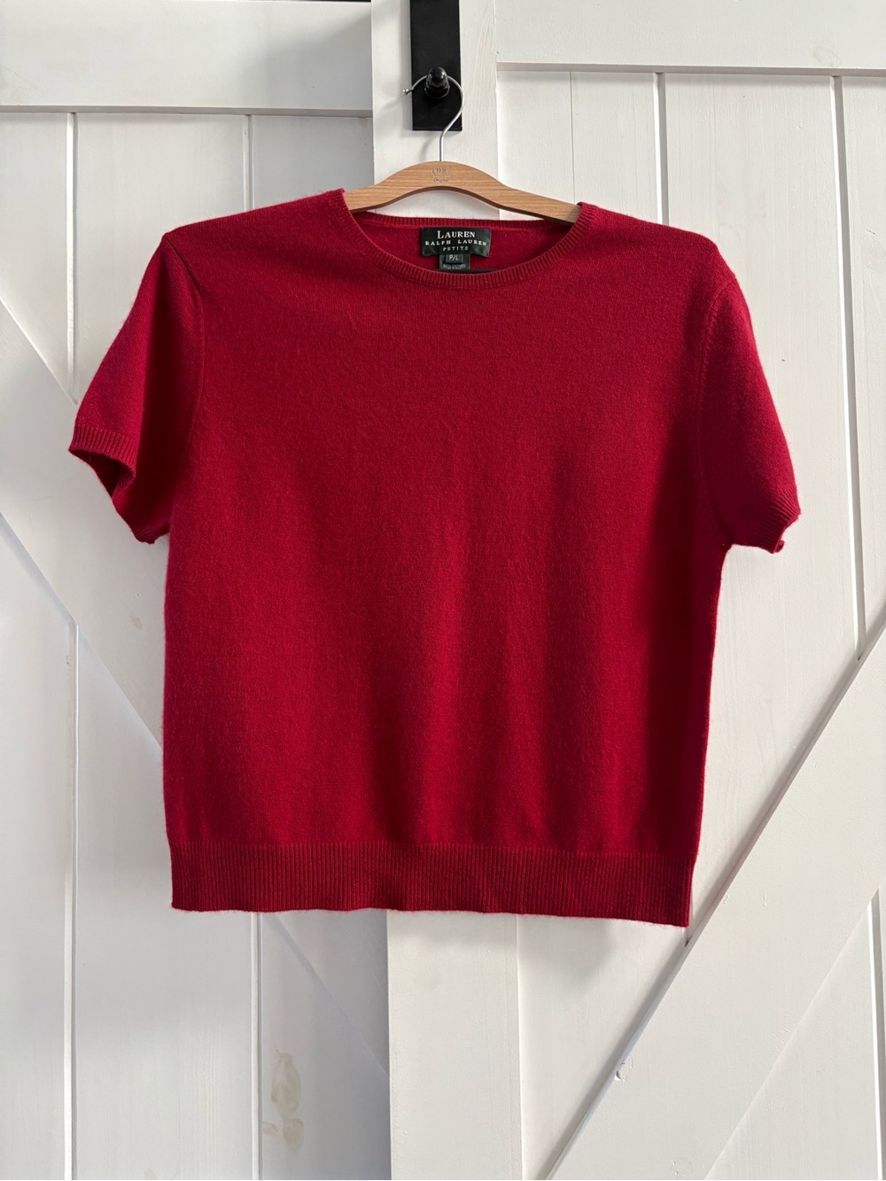 Lauren Ralph Lauren Petite Vintage Red 100% Cashmere Short Sleeve Sweater